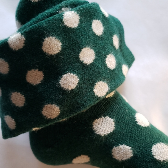 Garnet Hill Dot Socks Cashmere Blend Women's Green White 9-11 Slightly Imperfect - Picture 2 of 6
